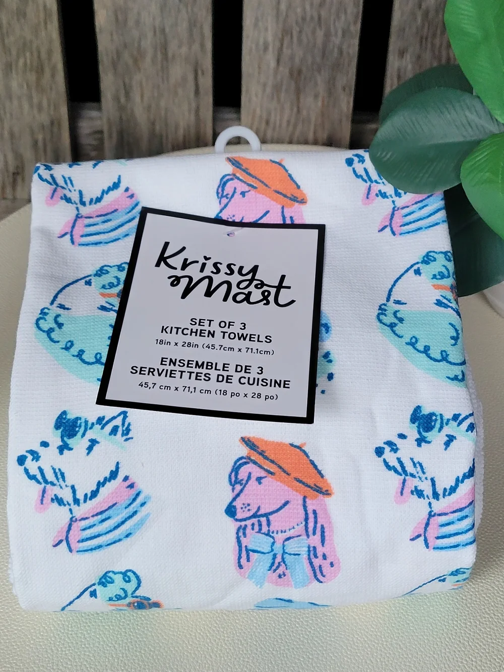 Krissy Mat Set of 3 Pink & Blue Dog Print Kitchen Towels - Picture 3 of 4